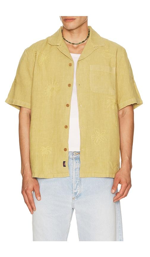 Faherty Short Sleeve Embroidered Shirt in Mustard by FAHERTY