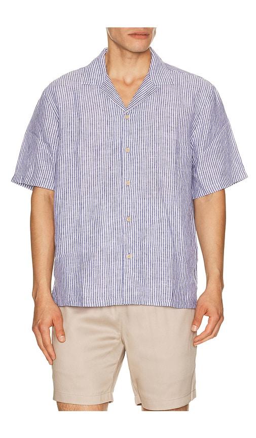 Faherty Short Sleeve Laguna Linen Camp Shirt in Blue by FAHERTY