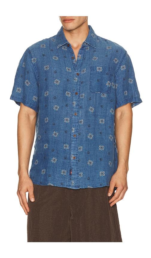Faherty Short Sleeve Palma Linen Shirt in Blue by FAHERTY