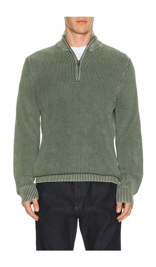Faherty Sunwashed Quarter Zip Sweater in Olive by FAHERTY