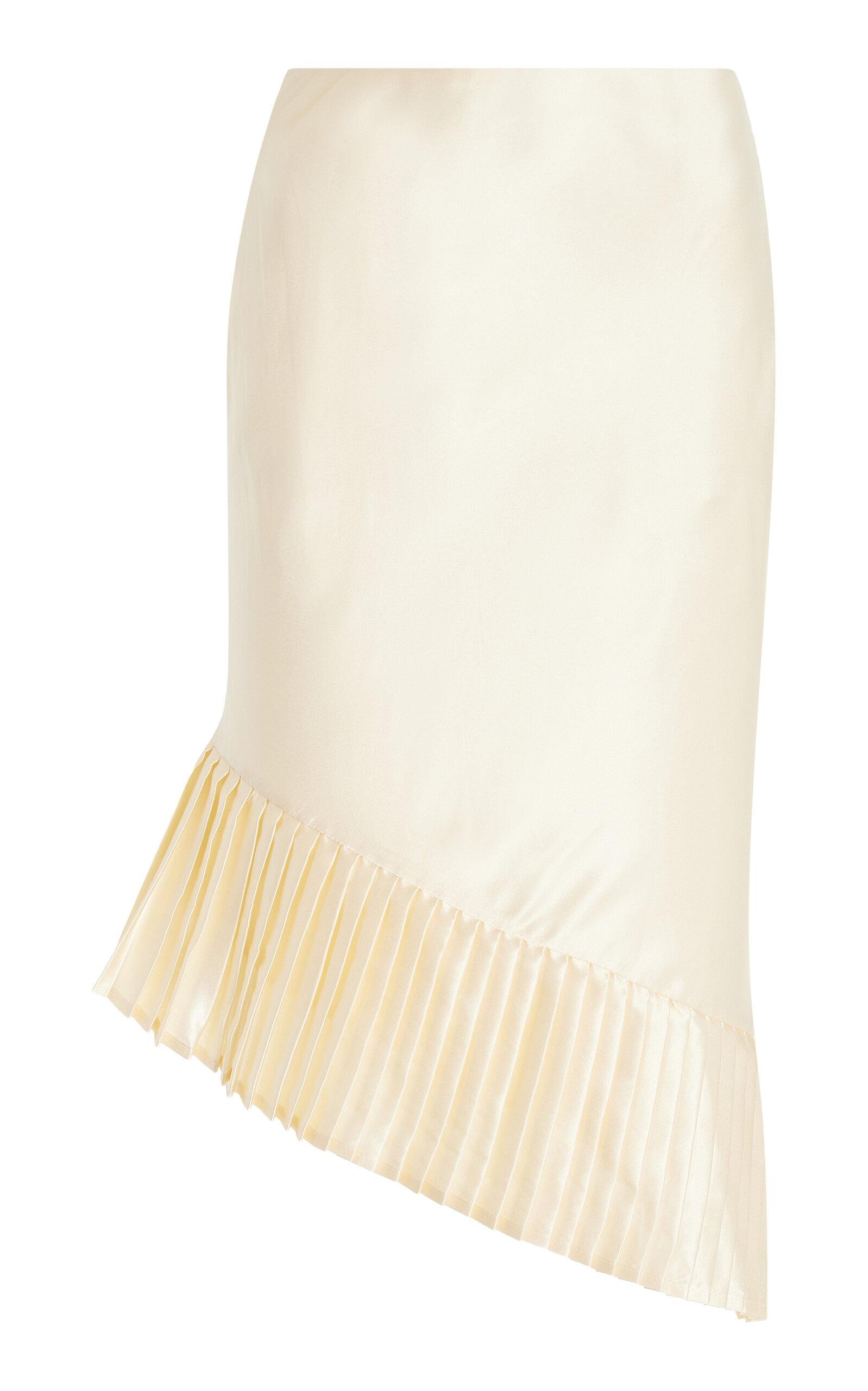 FAIT PAR FOUTCH - Annabelle Hand-Pleated Silk Charmeuse Midi Skirt - Ivory - M - Only At Moda Operandi by FAIT PAR FOUTCH