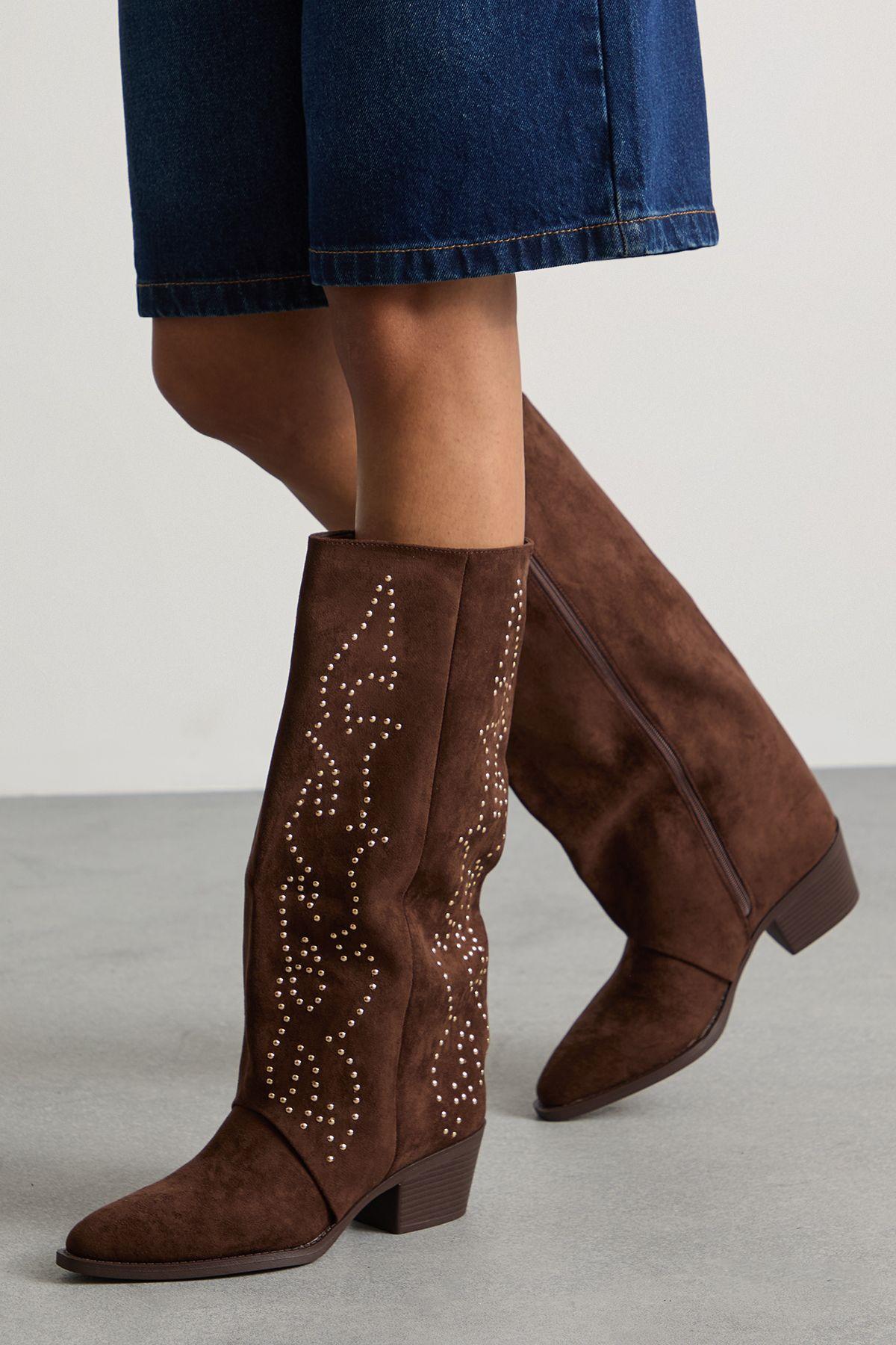 Faith: Addy Faux Suede Straight Western Calf Boots by FAITH