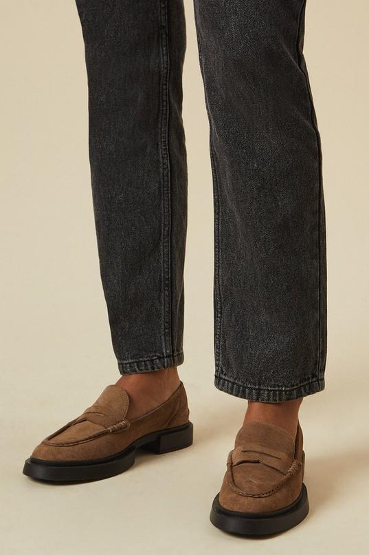 Faith: Barrie Suede Chunky Penny Loafers by FAITH