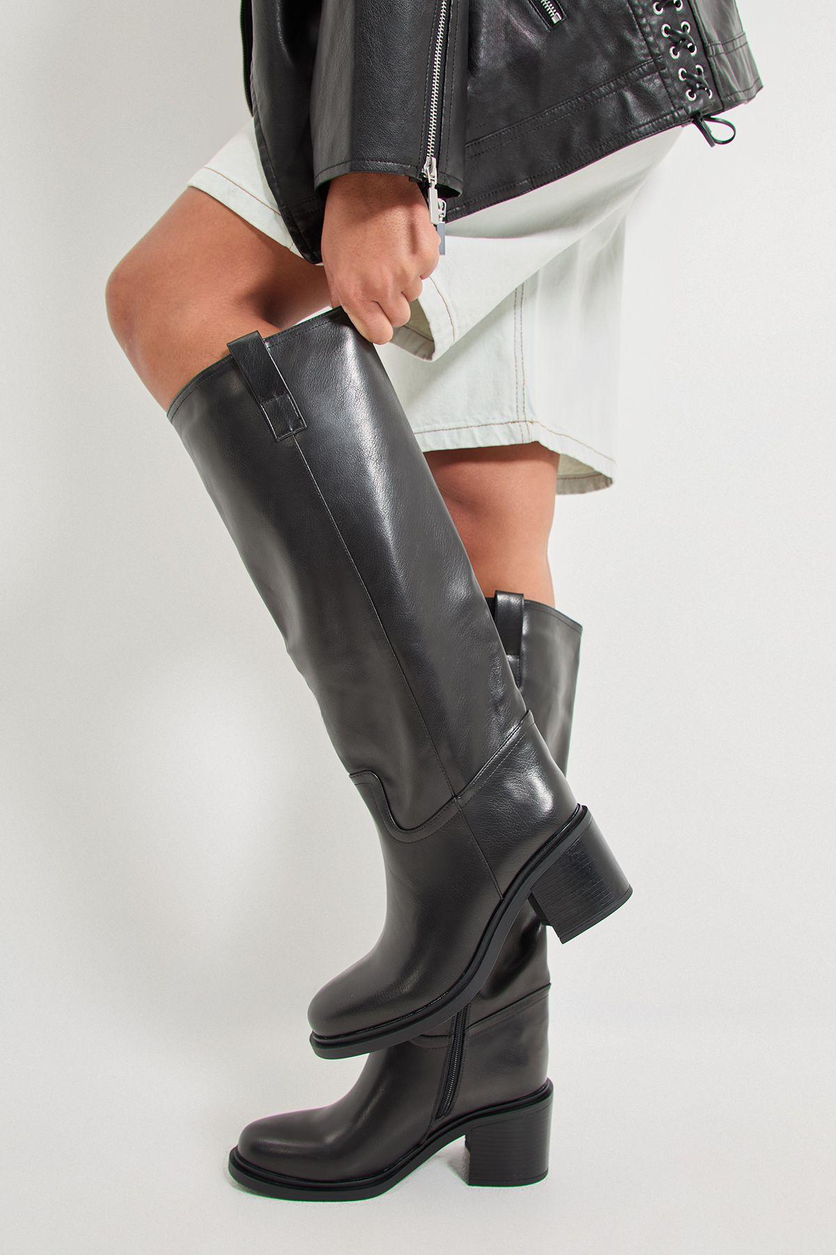 Faith: Cassie Faux Leather High Block Heel Knee High Gaucho Boots by FAITH
