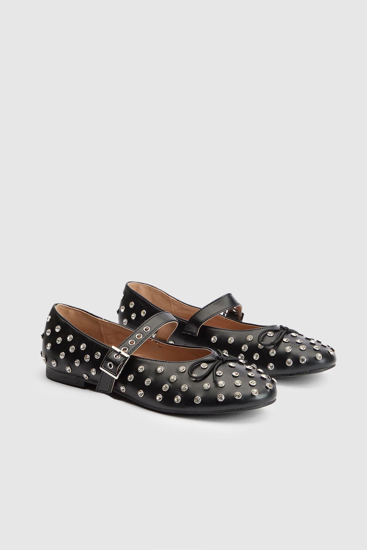 Faith: Gracie Faux Leather Diamante Studded Mary Jane Ballerinas by FAITH