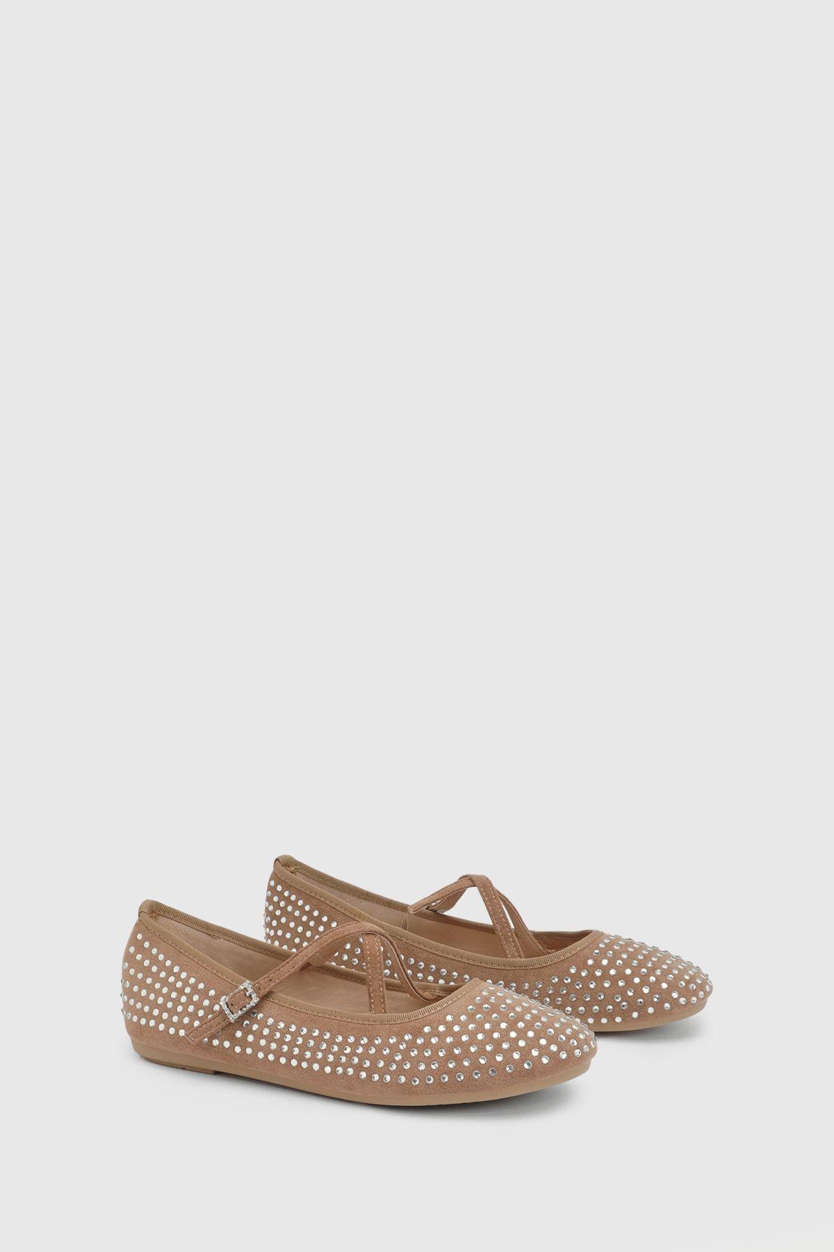 Faith: Lucinda Faux Suede Cross Strap Diamante Ballerinas by FAITH