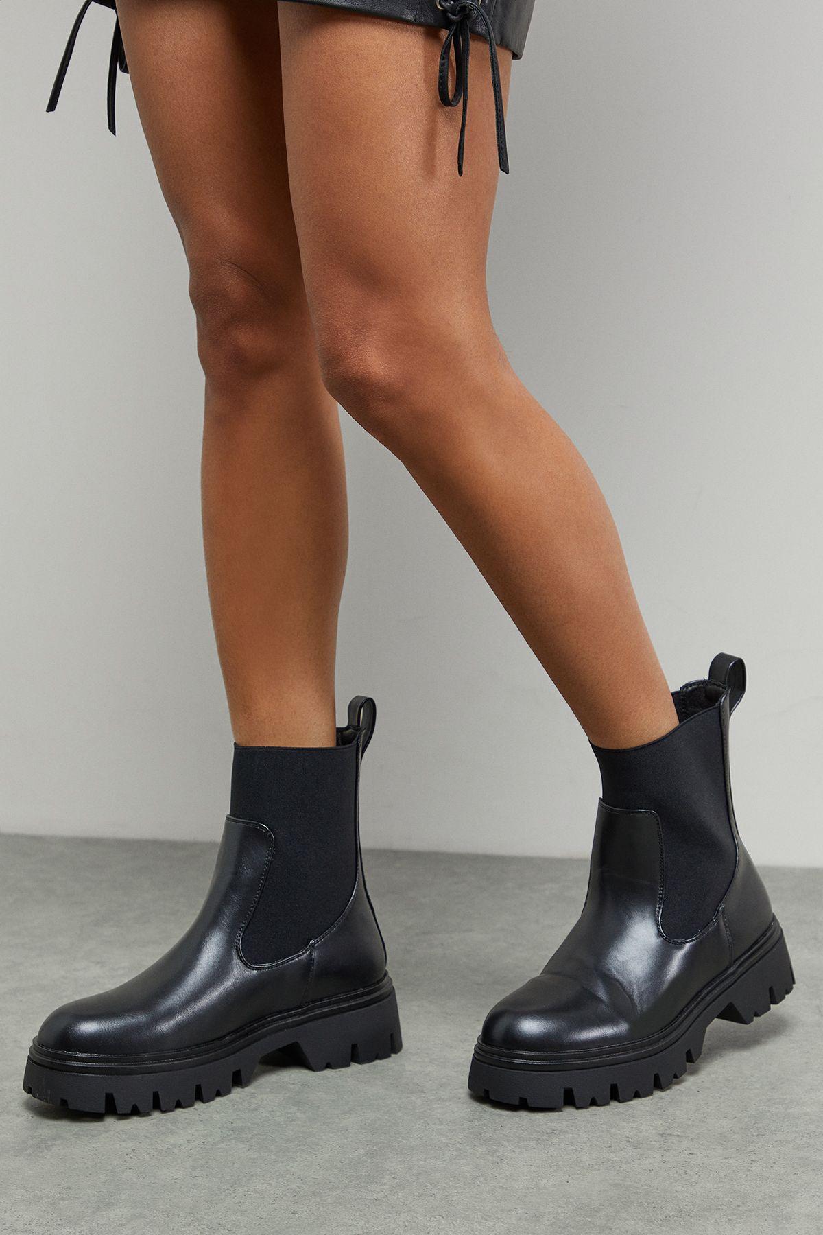 Faith: Nora Faux Leather Chunky Ankle Boots by FAITH