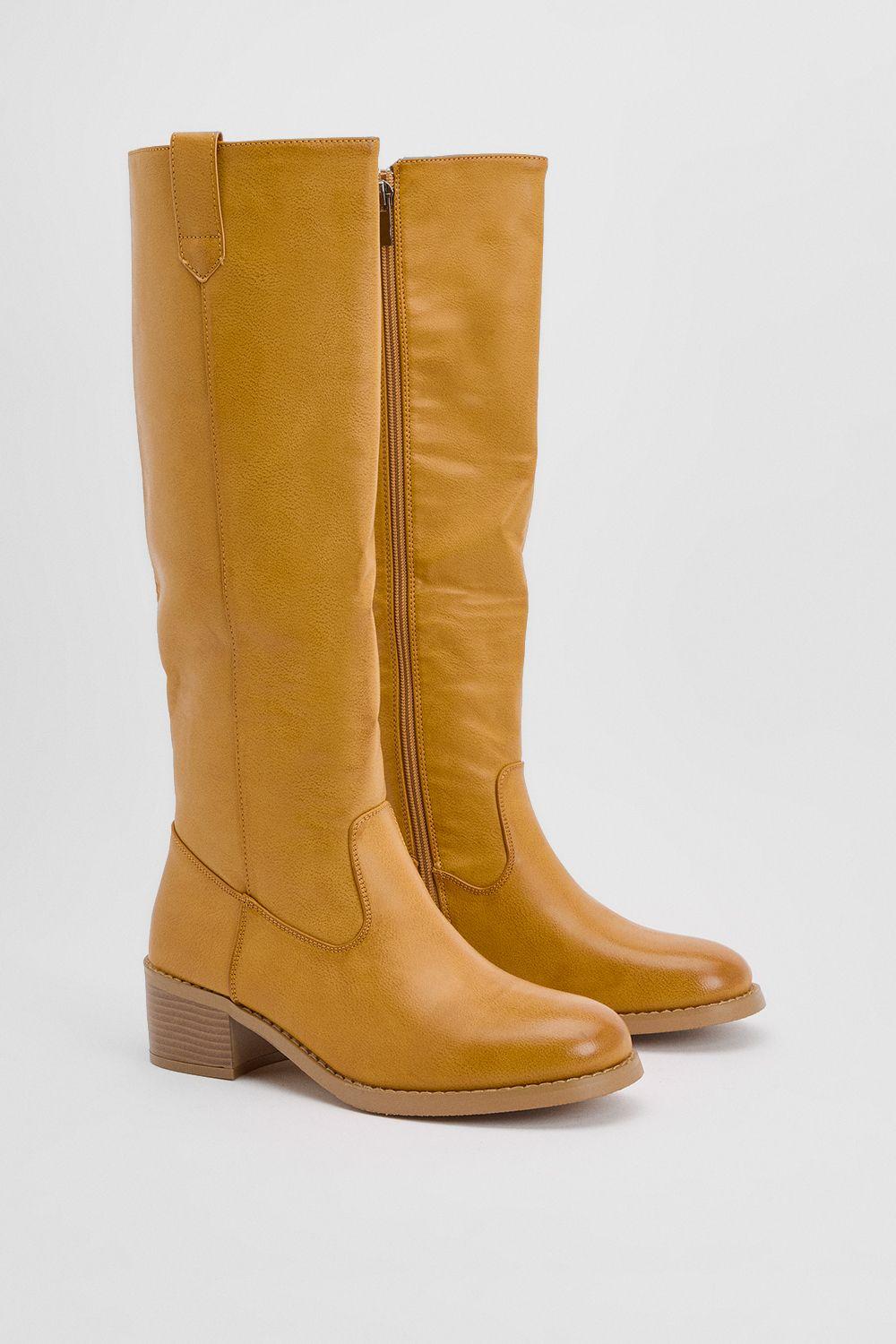 Faith: Rita Faux Leather High Leg Block Heel Boots by FAITH