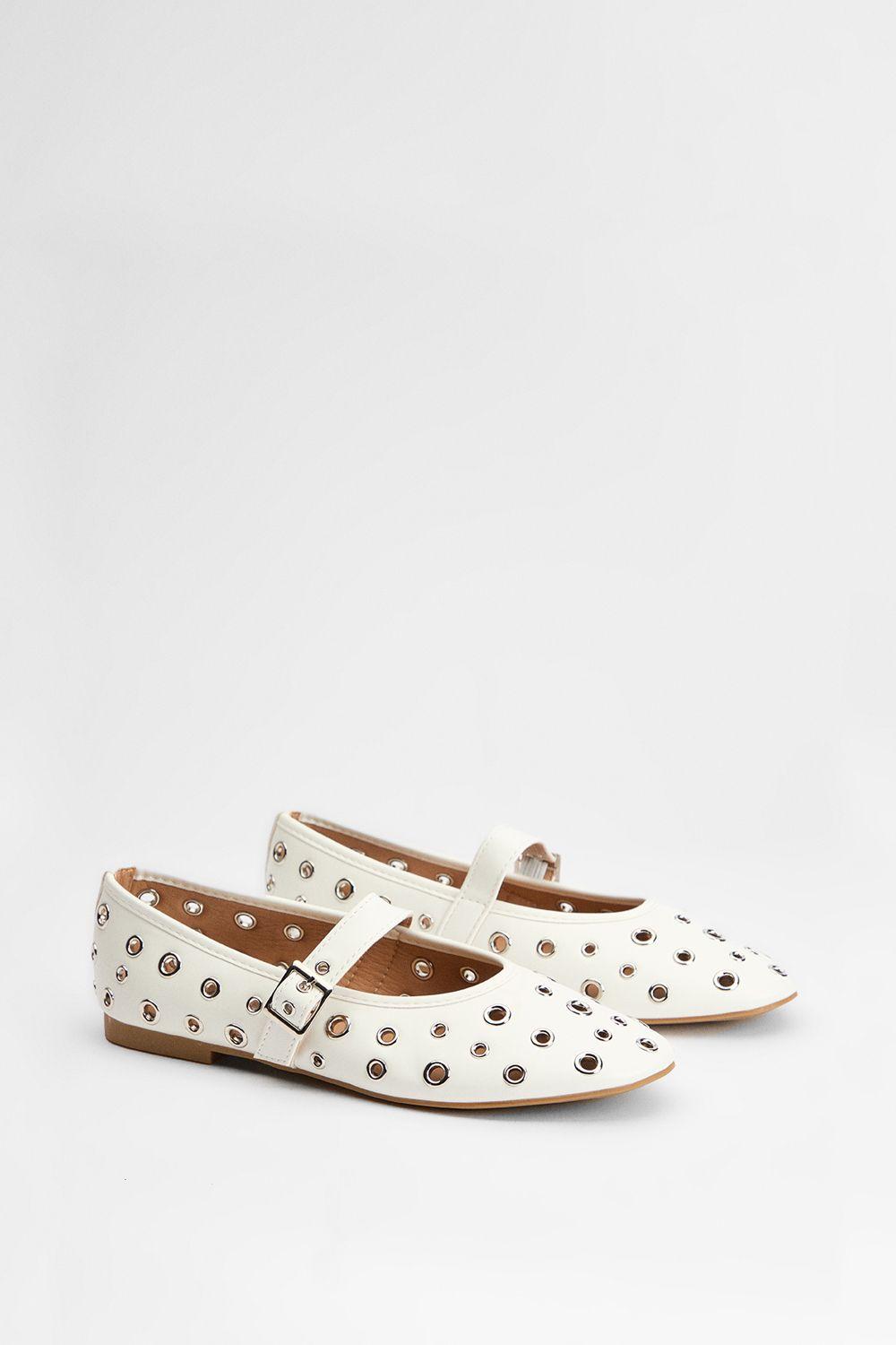 Faith: Sammie Eyelet Mary Jane Faux Leather Ballerinas by FAITH