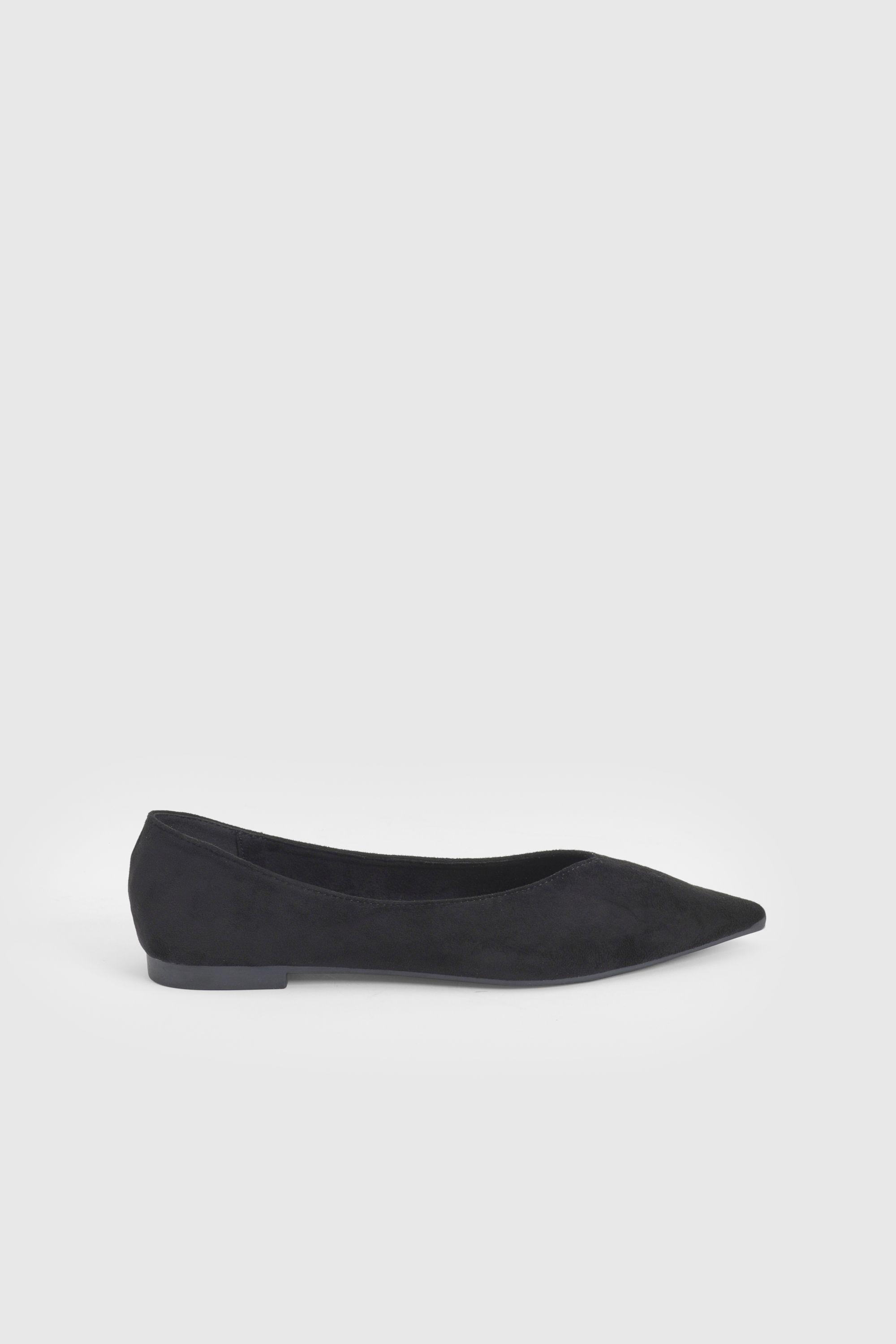 Faith: Tasha Faux Leather Collapsible Black Pointed Flat Ballerinas by FAITH