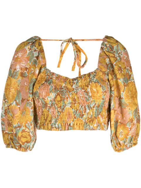 Alejandra floral-print linen crop top by FAITHFULL