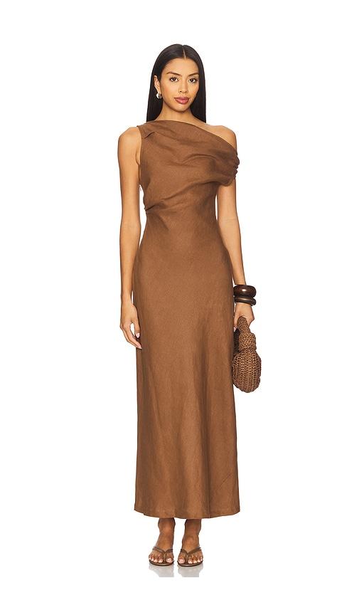 FAITHFULL Suis Midi Dress in Brown by FAITHFULL