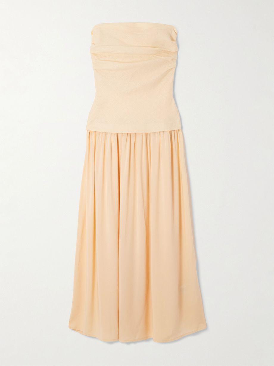 Hedy strapless gathered linen and voile maxi dress by FAITHFULL
