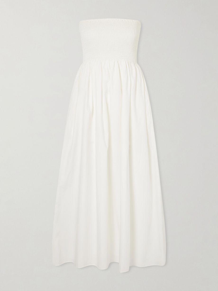 Jamie strapless shirred cotton-poplin midi dress by FAITHFULL