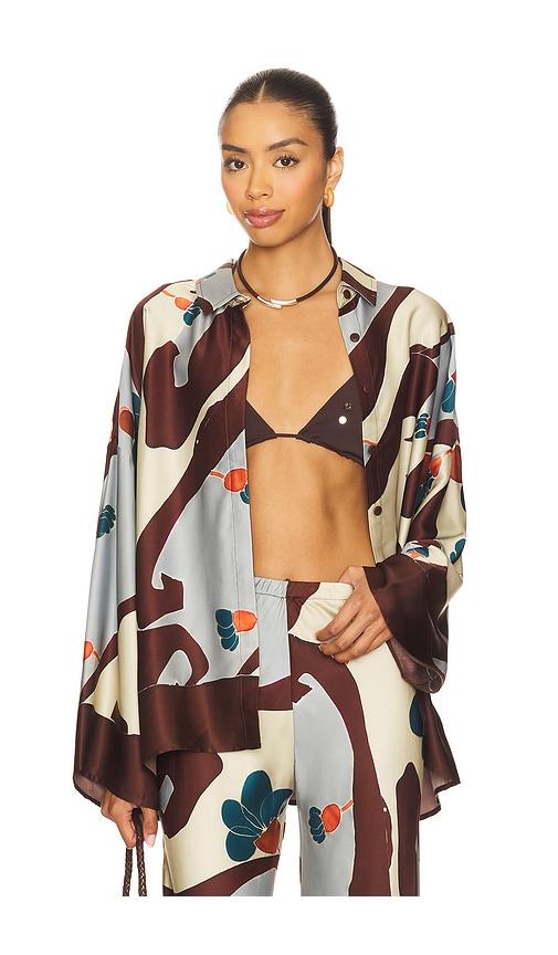 FAITHFULL THE BRAND Karys Shirt in Slate,Chocolate by FAITHFULL THE BRAND
