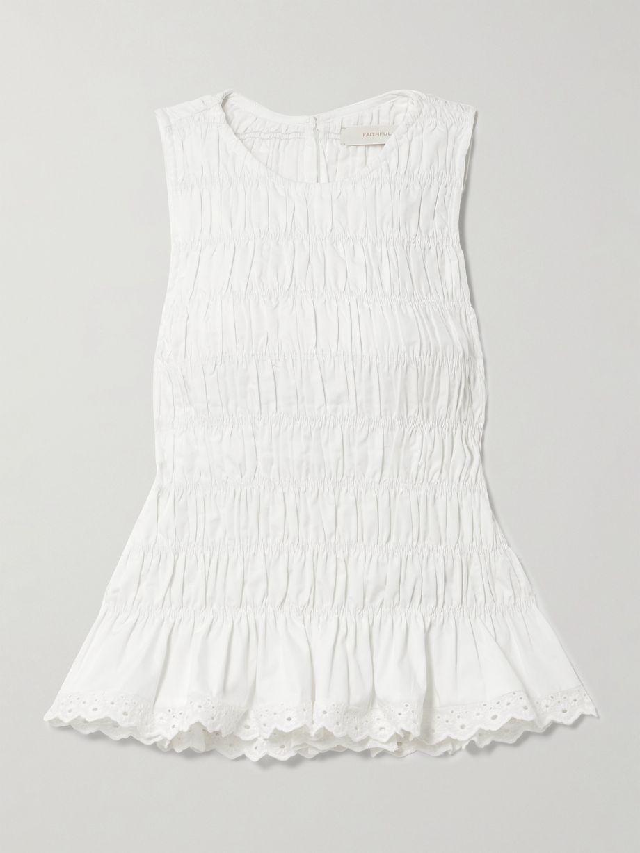 Thea shirred broderie anglaise-trimmed cotton top by FAITHFULL Thea shirred broderie anglaise-trimmed cotton top by FAITHFULL
