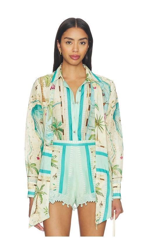 Falguni Shane Peacock Blouse in Mint,Blue by FALGUNI SHANE PEACOCK