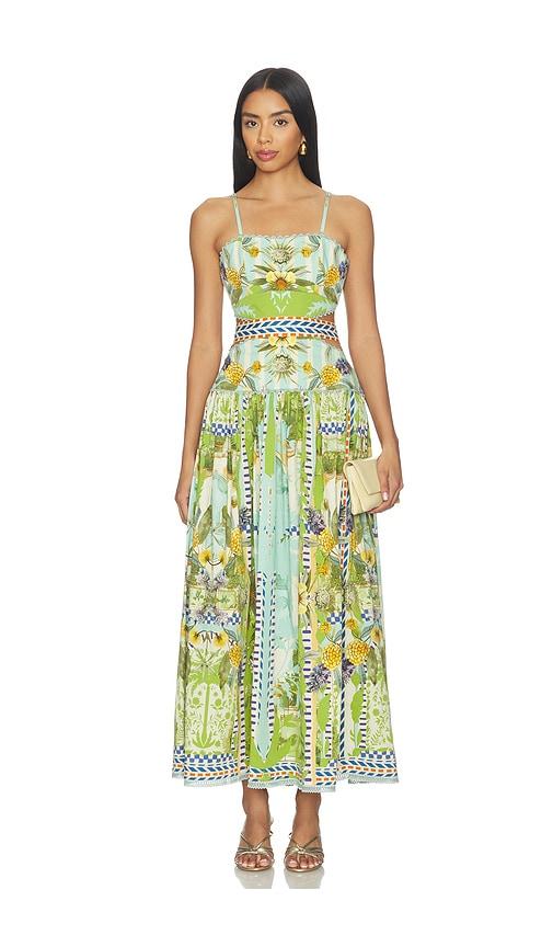 Falguni Shane Peacock Palm Mirage Open Back Dress in Blue,Green by FALGUNI SHANE PEACOCK