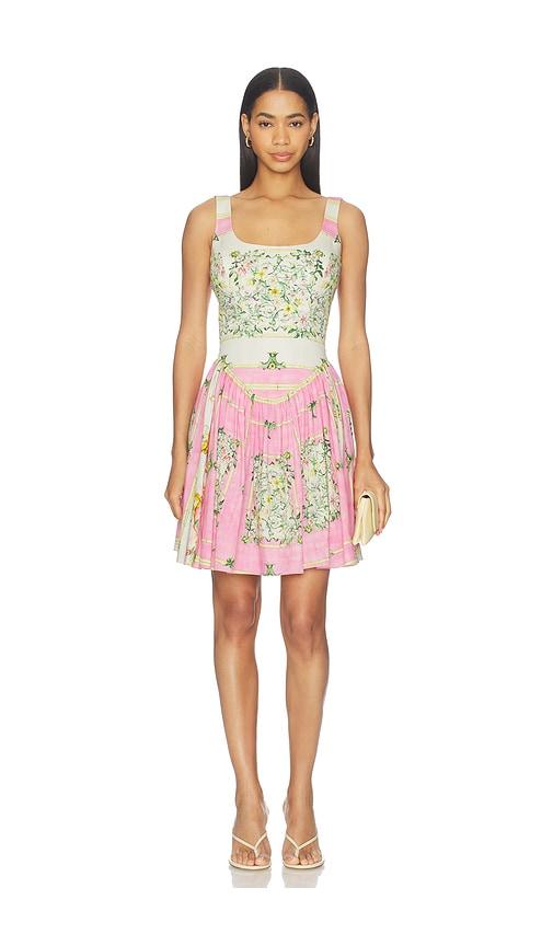 Falguni Shane Peacock Pink Odyssey Cotton Lycra Short Dress in Pink, Ivory by FALGUNI SHANE PEACOCK