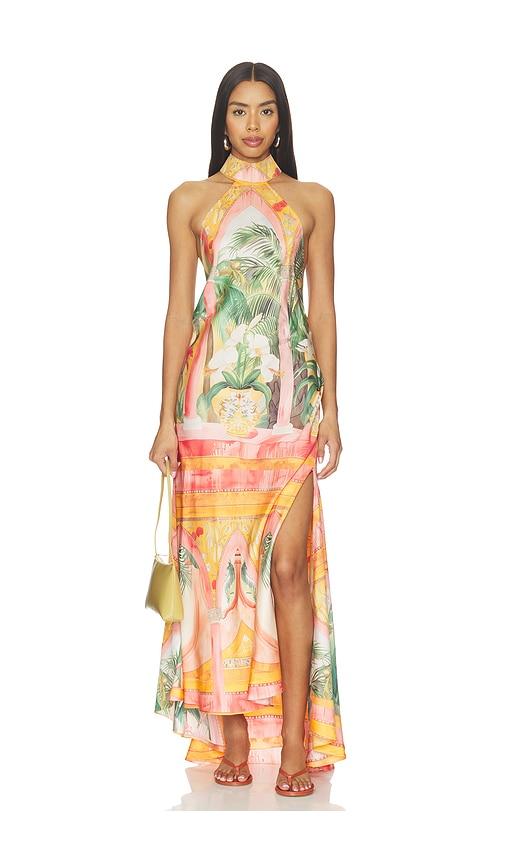 Falguni Shane Peacock Sunset Haven Open Back Low Halter Dress in Pink,Orange by FALGUNI SHANE PEACOCK