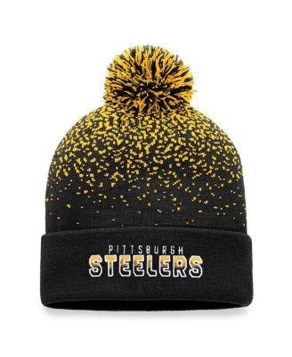 Men's Branded Black Pittsburgh Steelers Iconic Gradient Cuffed Knit Hat with Pom by FANATICS