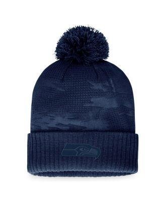 Men's Branded Navy Seattle Seahawks Iconic Camo Cuffed Knit Hat with Pom by FANATICS