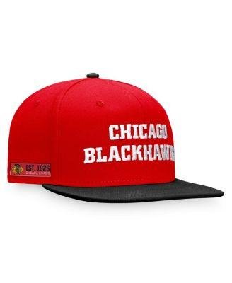 Men's Branded Red, Black Chicago Blackhawks Iconic Color Blocked Snapback Hat by FANATICS
