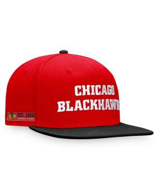 Men's Red, Black Chicago Blackhawks Iconic Color Blocked Snapback Hat by FANATICS