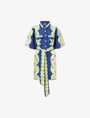 Amazon Garden Belted Linen-Blend Mini Dress by FARM RIO Amazon Garden Belted Linen-Blend Mini Dress by FARM RIO