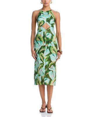 Anthurium Leaves Linen Midi Dress by FARM RIO