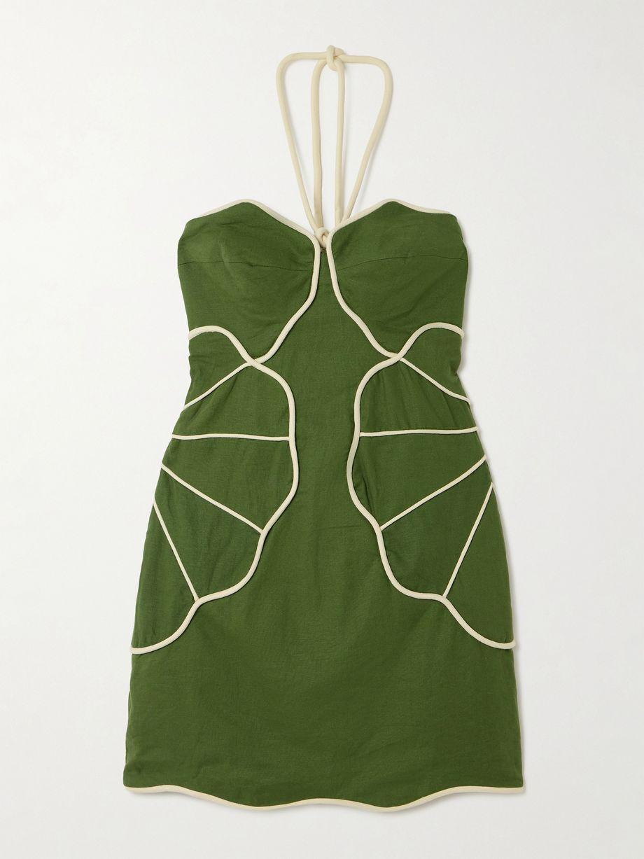 Appliquéd linen-blend halterneck mini dress by FARM RIO