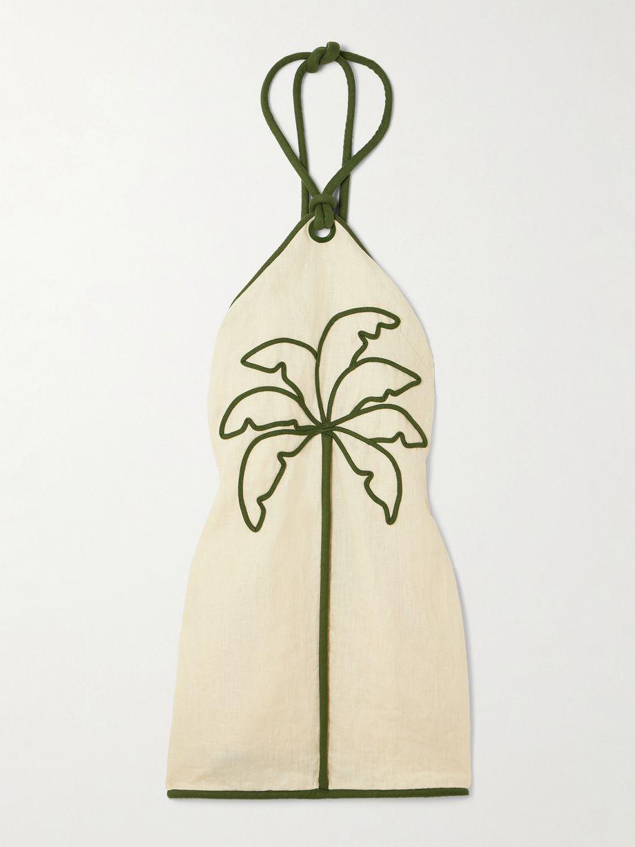 Appliquéd linen halterneck mini dress by FARM RIO