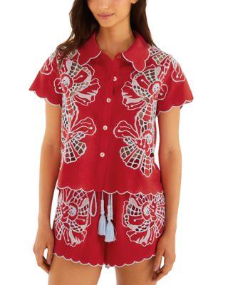 Embroidered Blouse & Red Embroidered Shorts by FARM RIO