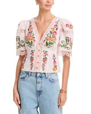 Embroidered Short Sleeve Top by FARM RIO