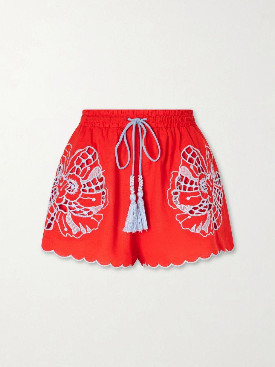 Embroidered linen-blend shorts by FARM RIO