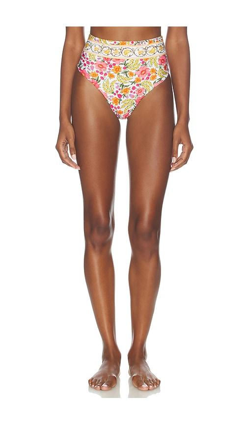 FARM Rio Banana Flowers High Waist Bikini Bottom in White,Pink by FARM RIO