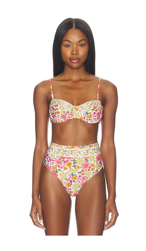 FARM Rio Banana Flowers Underwire Bikini Top in White,Pink by FARM RIO