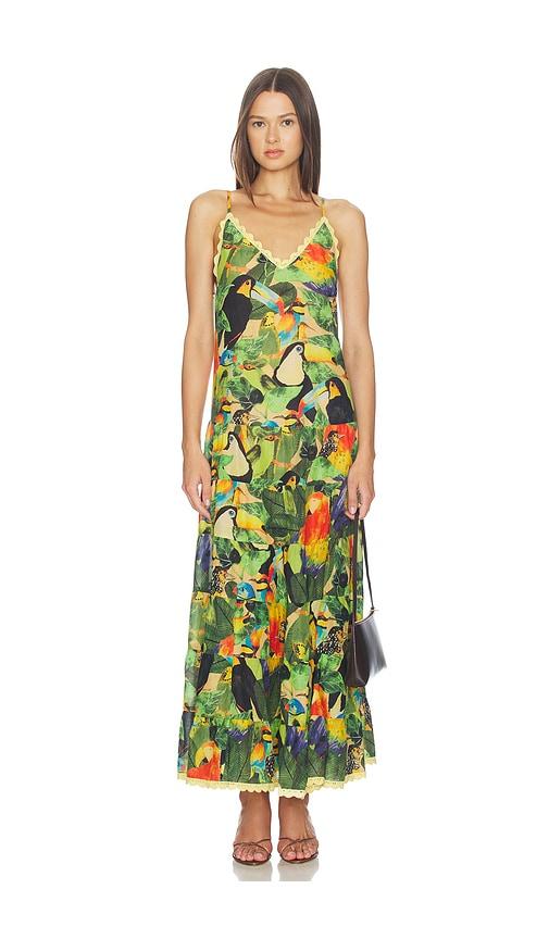 FARM Rio Bird Leaves Long Dress in Green by FARM RIO