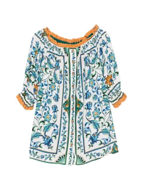Flora Tile floral-print crochet-trim mini dress by FARM RIO