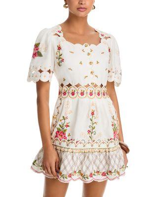 Floral Embroidered Short Sleeve Mini Dress by FARM RIO