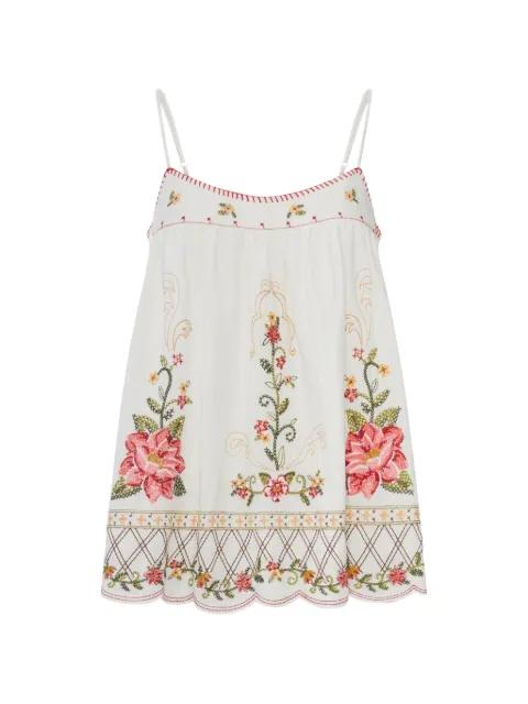 Flower Embroidery scalloped-hem blouse by FARM RIO
