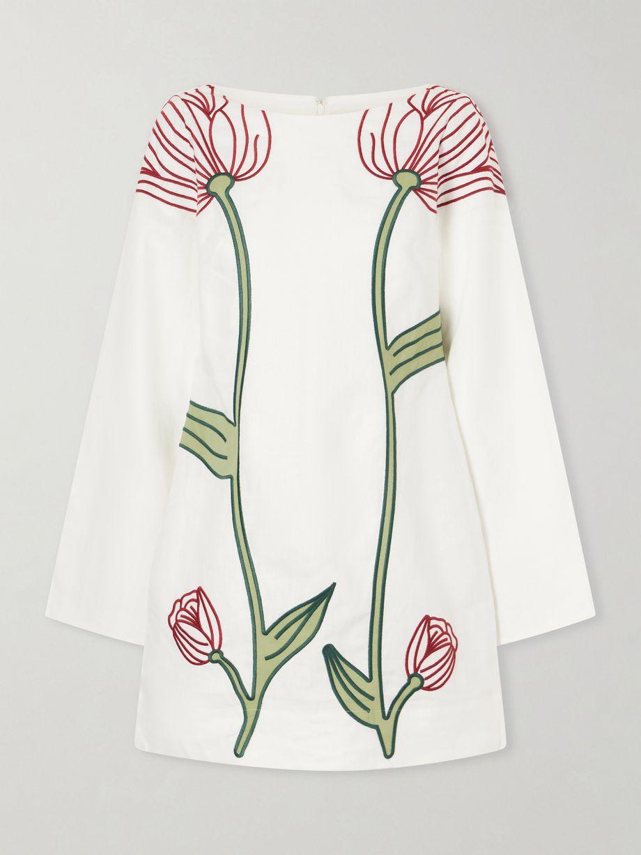 Flower embroidered linen mini dress by FARM RIO