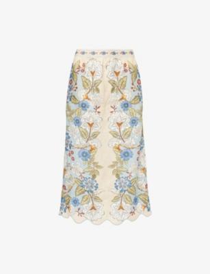 Garden Floral-Print Linen Midi Skirt by FARM RIO