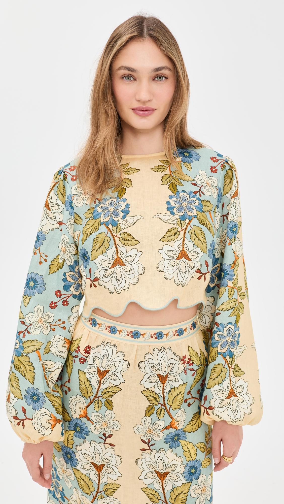 Garden Scarf Blue Long Sleeve Blouse by FARM RIO