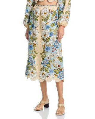Garden Scarf Print Linen Midi Skirt by FARM RIO