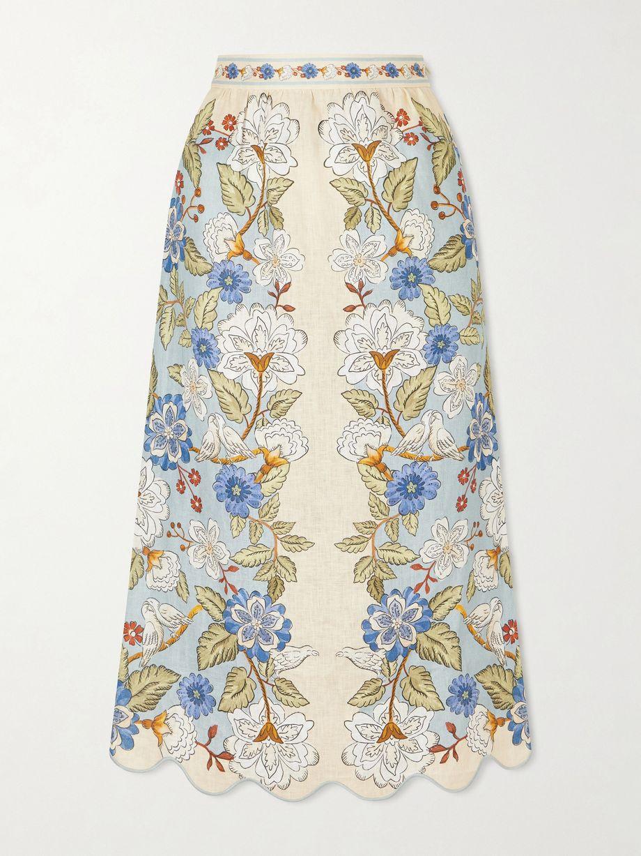 Garden Scarf scalloped printed linen midi skirt by FARM RIO