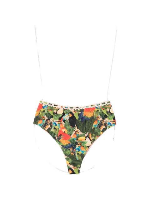 Green Bird Leaves high-waist bikini bottoms by FARM RIO