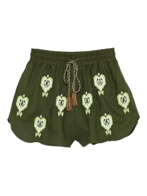 Green Heart Tapestry embroidered shorts by FARM RIO