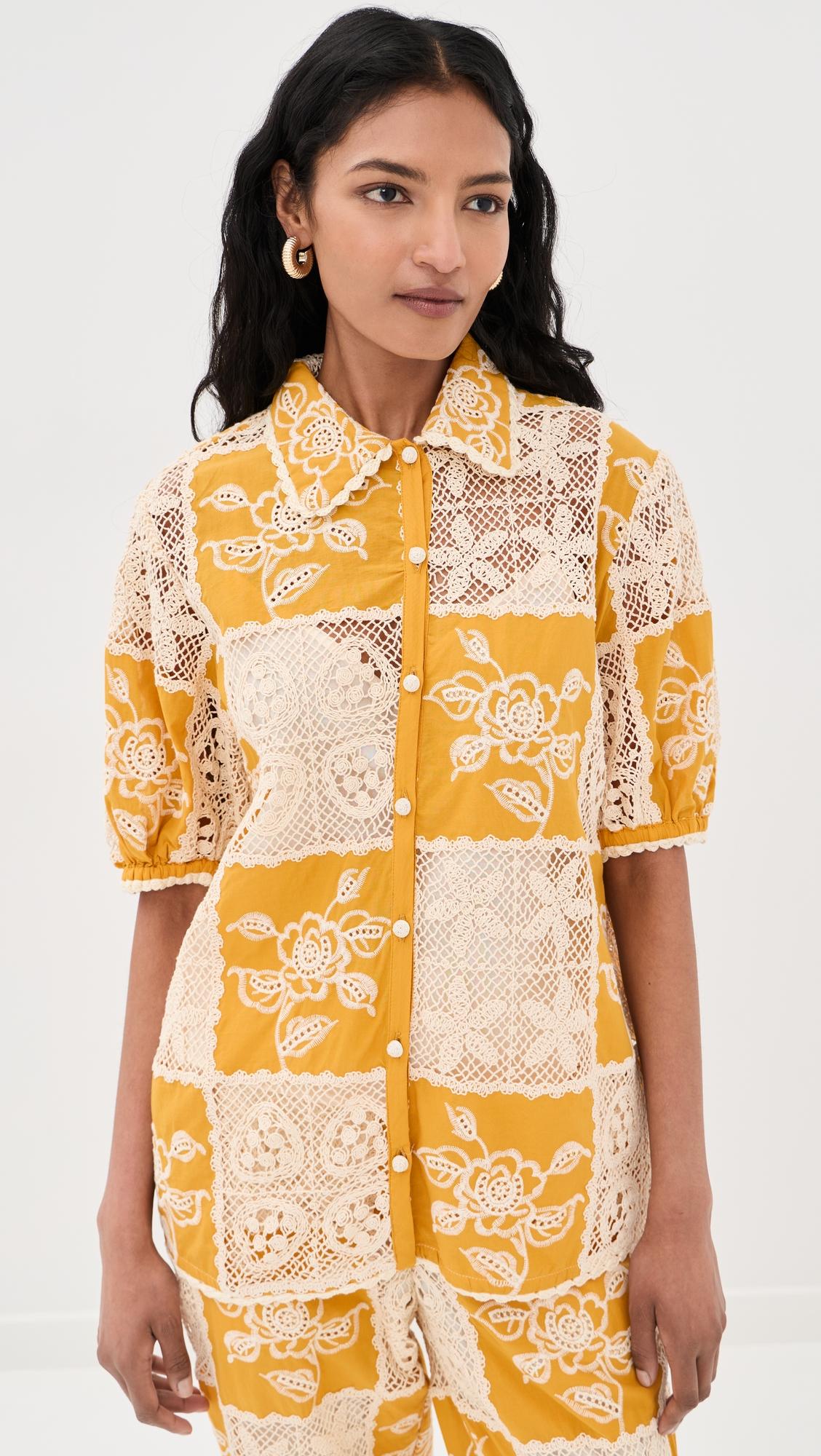 Lace Short Sleeve Shirt by FARM RIO