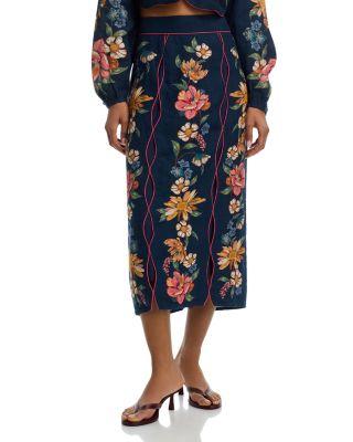 Maira Floral Print Linen Skirt by FARM RIO